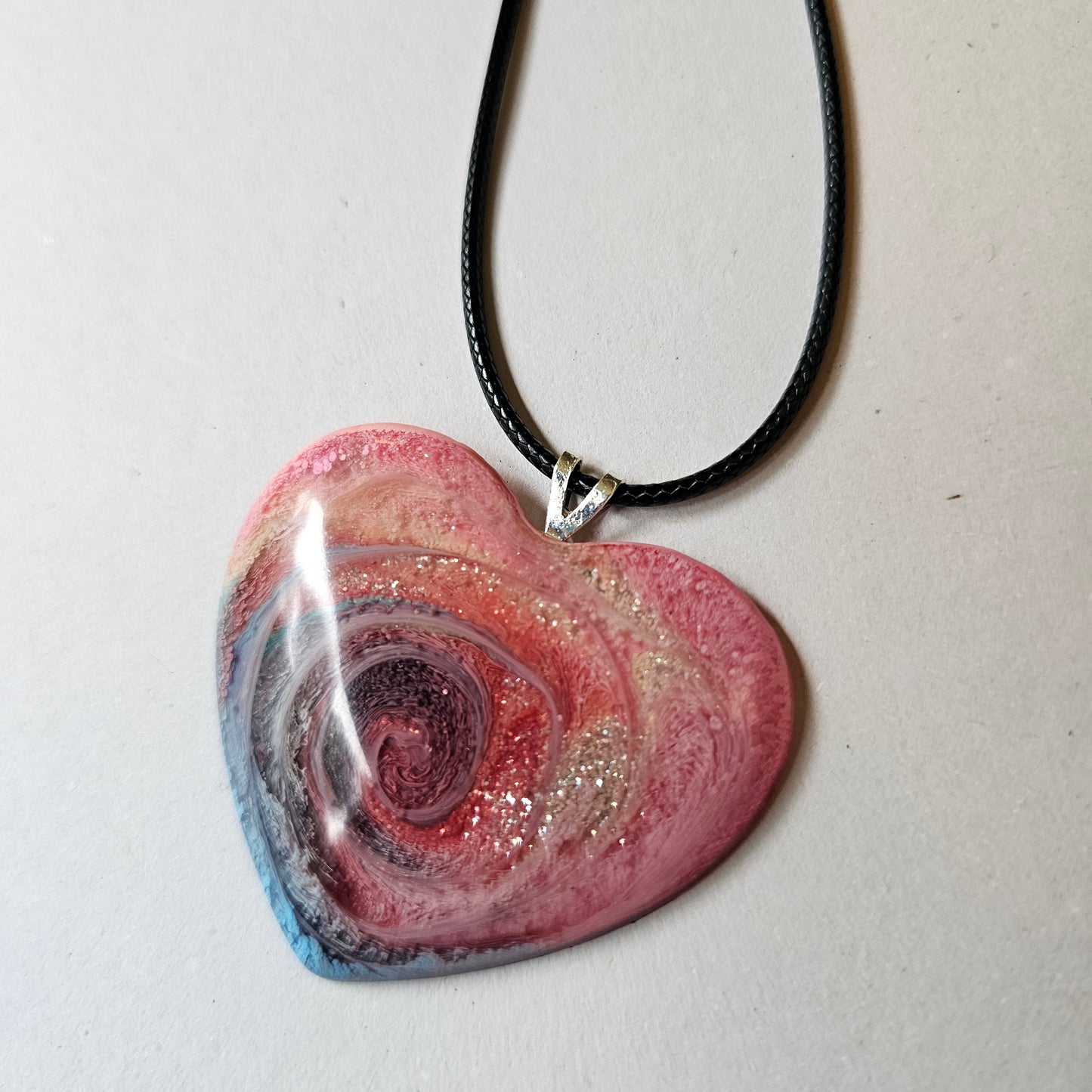 Pink and Blue Sparkly Swirl Heart Necklace