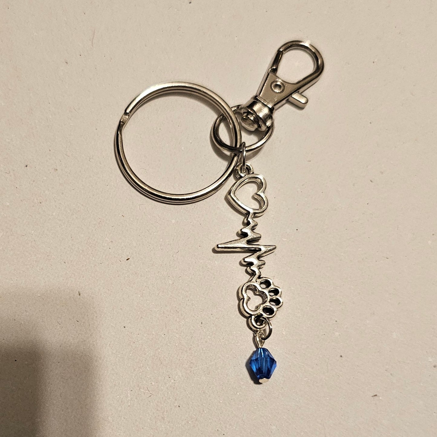 Blue Beaded My Pet Is The Beat Of My Heart Keychain