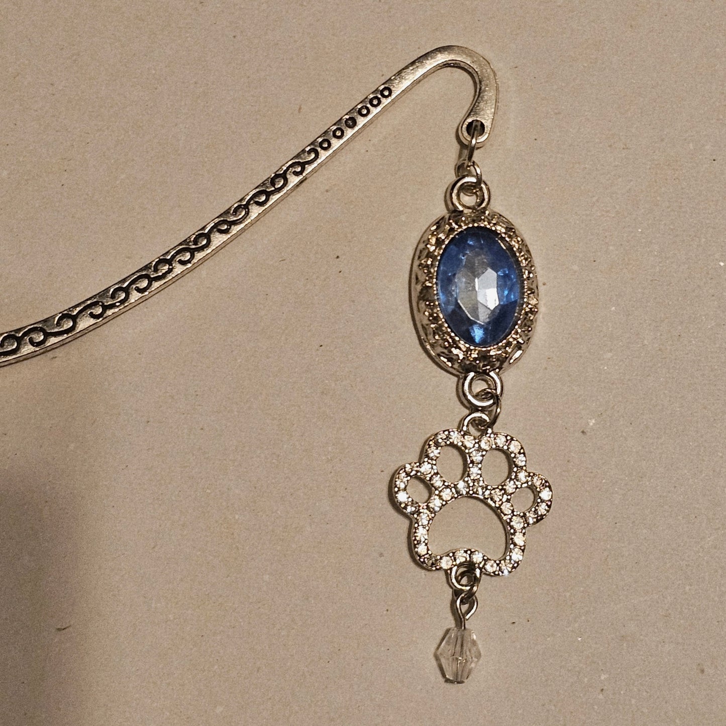 Light Blue Jeweled Paw Bookmark