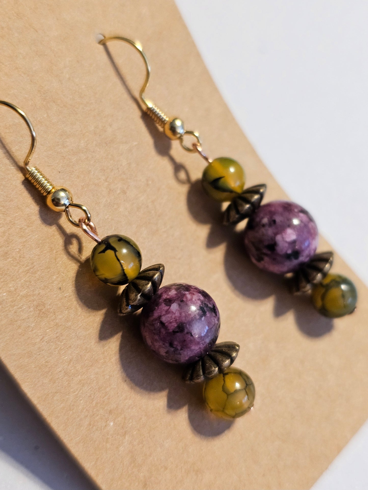 Plum and Avacado Green Beaded Earrings
