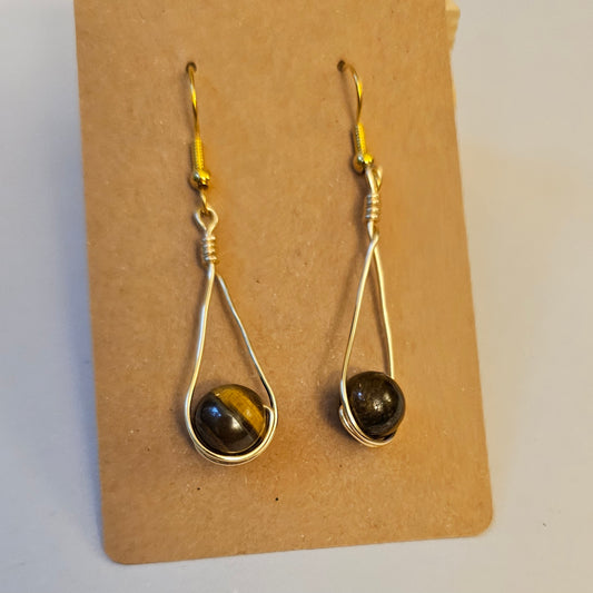 Wire-Wrapped Tiger Eye Teardrop Earrings
