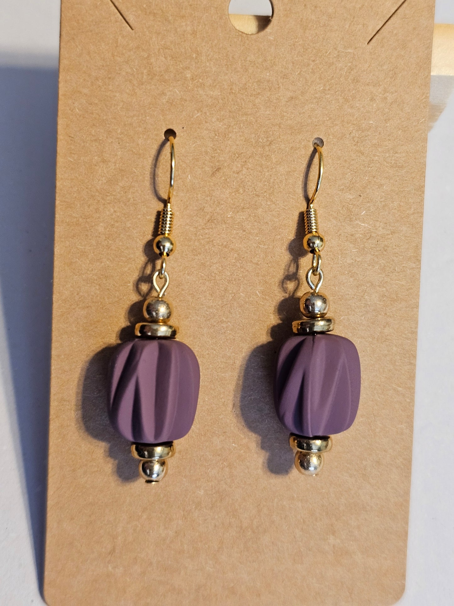 Matte Plum and Golden Beaded Earrings