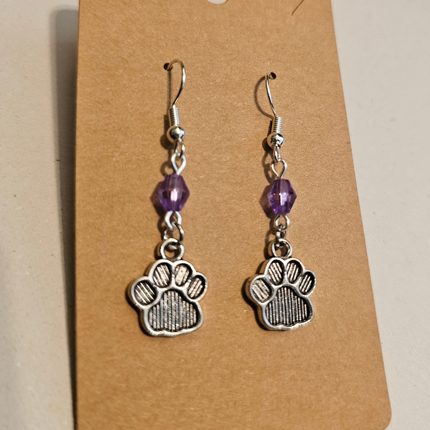 Lavender Faceted Bead and Paw Earrings