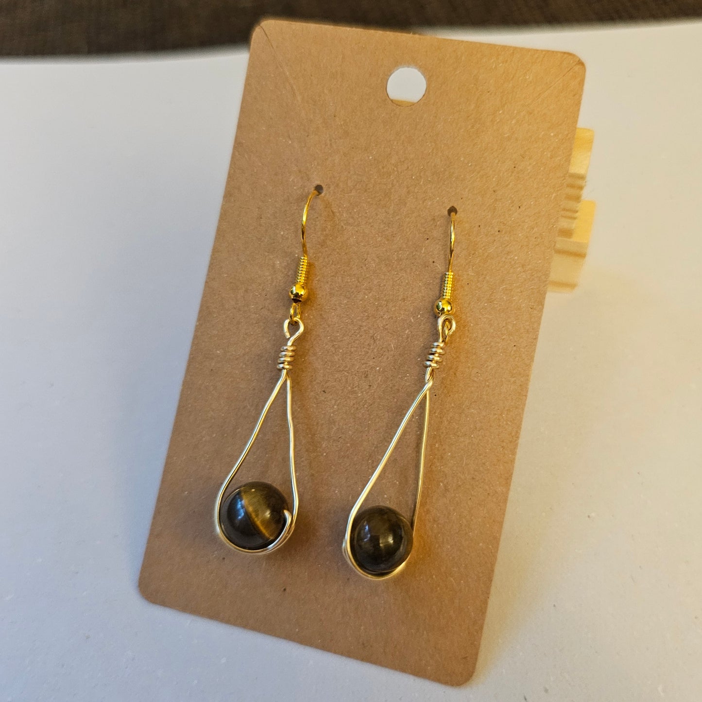 Wire-Wrapped Tiger Eye Teardrop Earrings