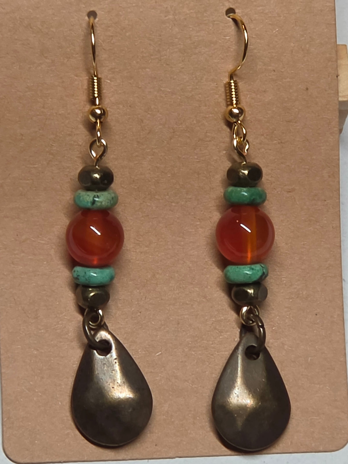 Dyed Red Agate and Antique Bronze Earrings