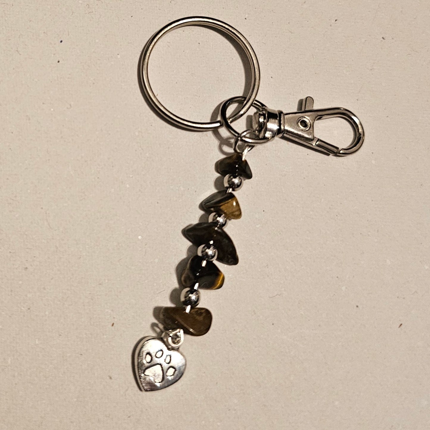Tigers Eye Stone Chip Dog Paw Keychain