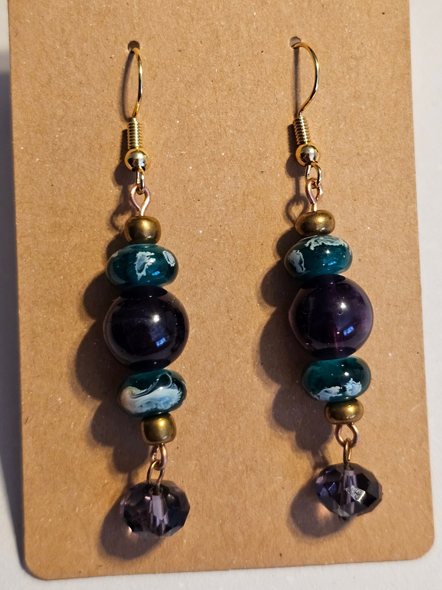 Purple and Green Beaded Earrings