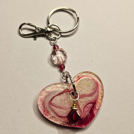 Red and Pink Resin Heart Keychain
