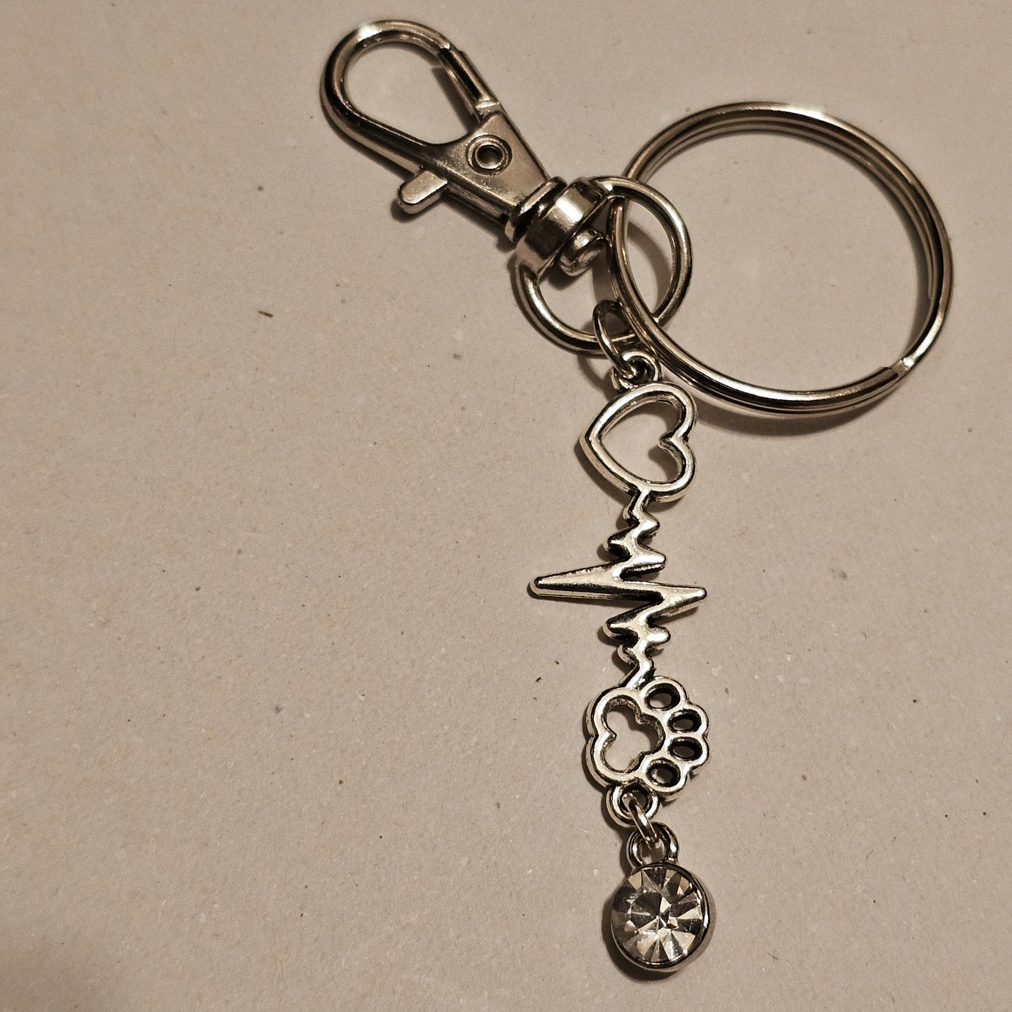 Clear Jeweled My Pet Is The Beat Of My Heart Keychain