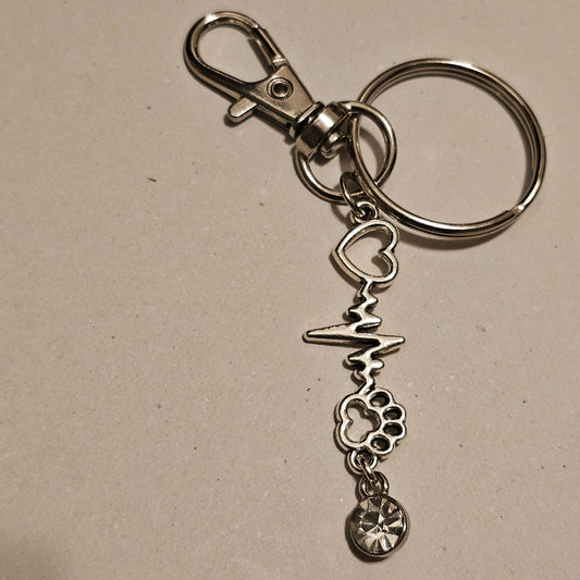 Clear Jeweled My Pet Is The Beat Of My Heart Keychain