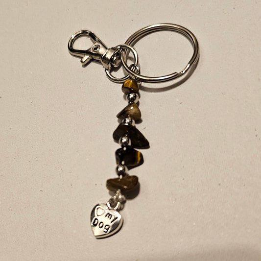 Tigers Eye Stone Chip Dog Paw Keychain