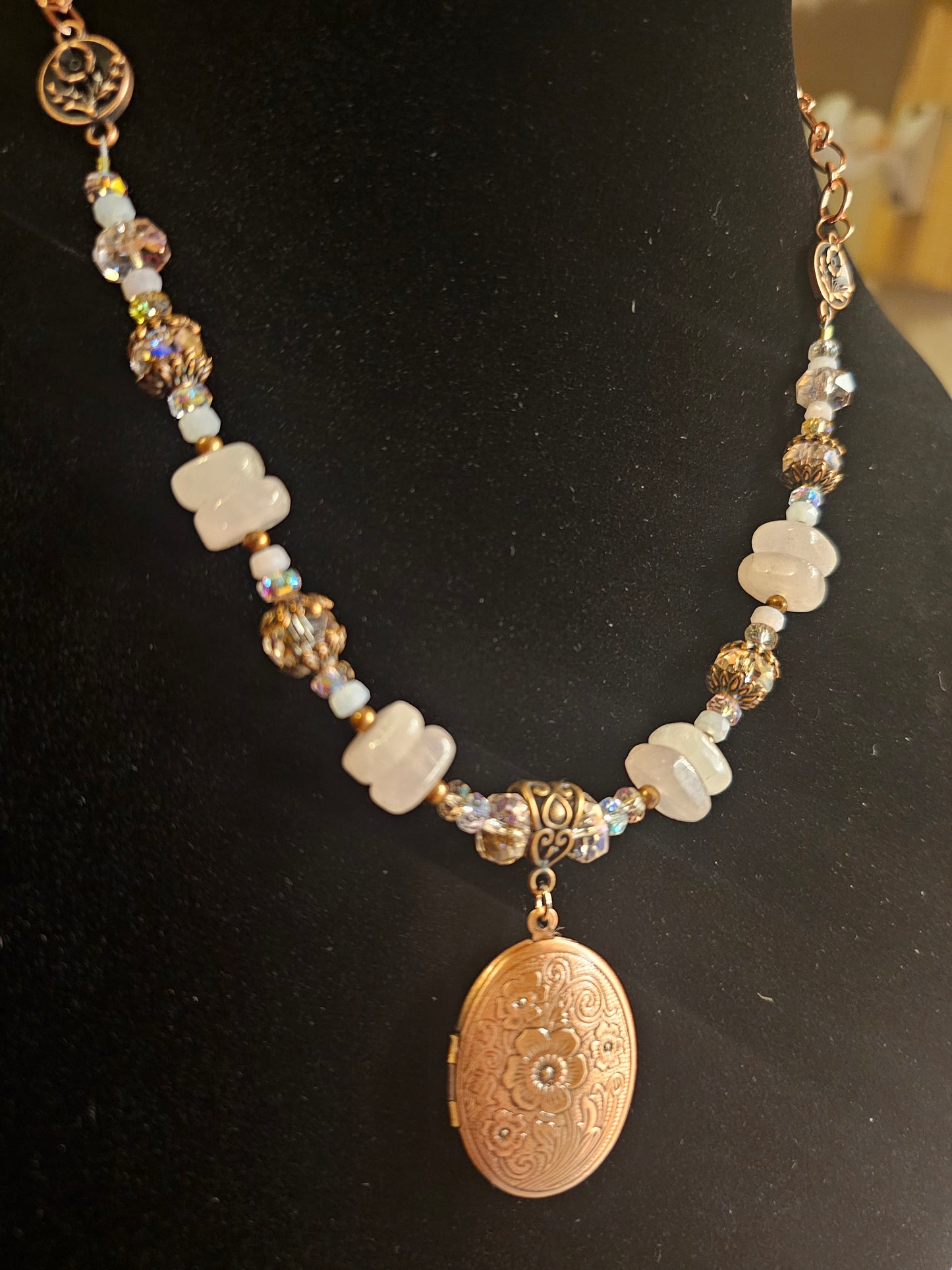 Rose Quartz and Crystal Locket Necklace