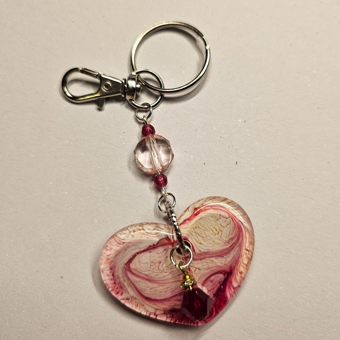 Red and Pink Resin Heart Keychain
