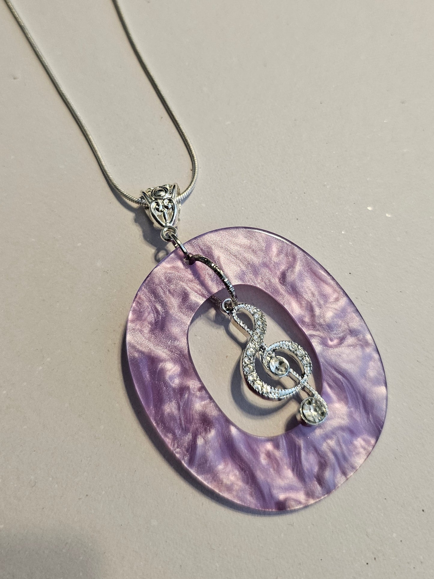 Lavender and Silver Treble Clef Necklace