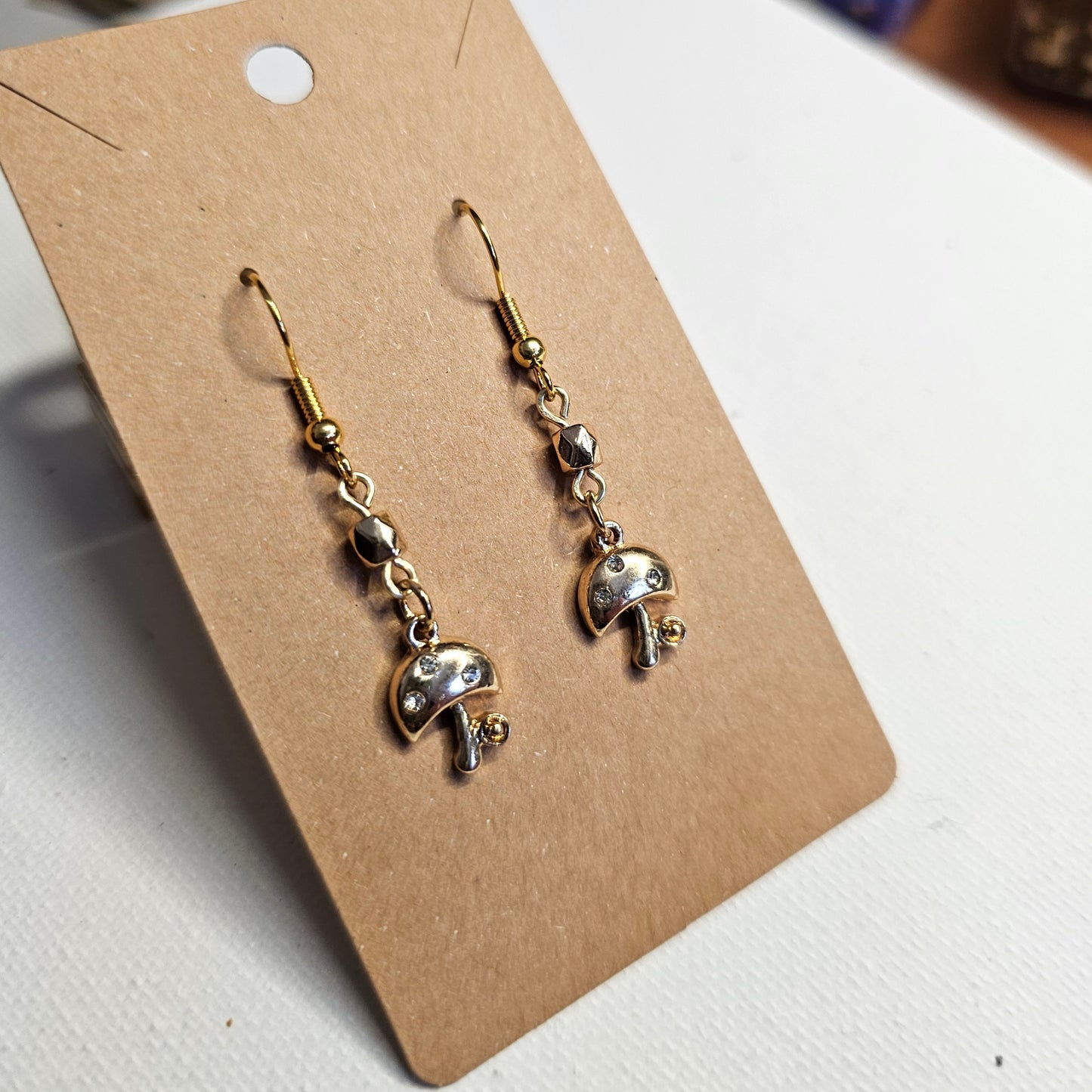 Golden Mushroom Dangle Earrings