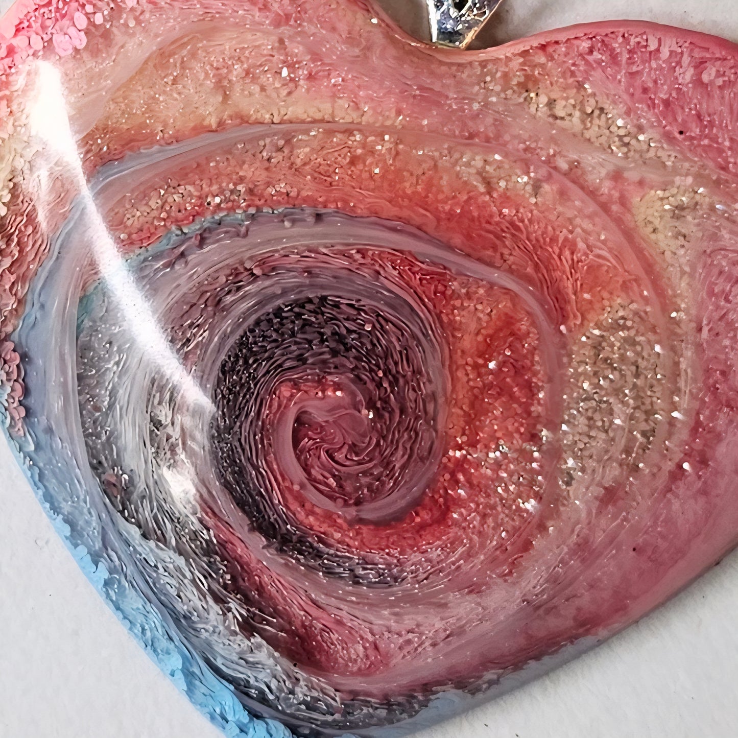 Pink and Blue Sparkly Swirl Heart Necklace