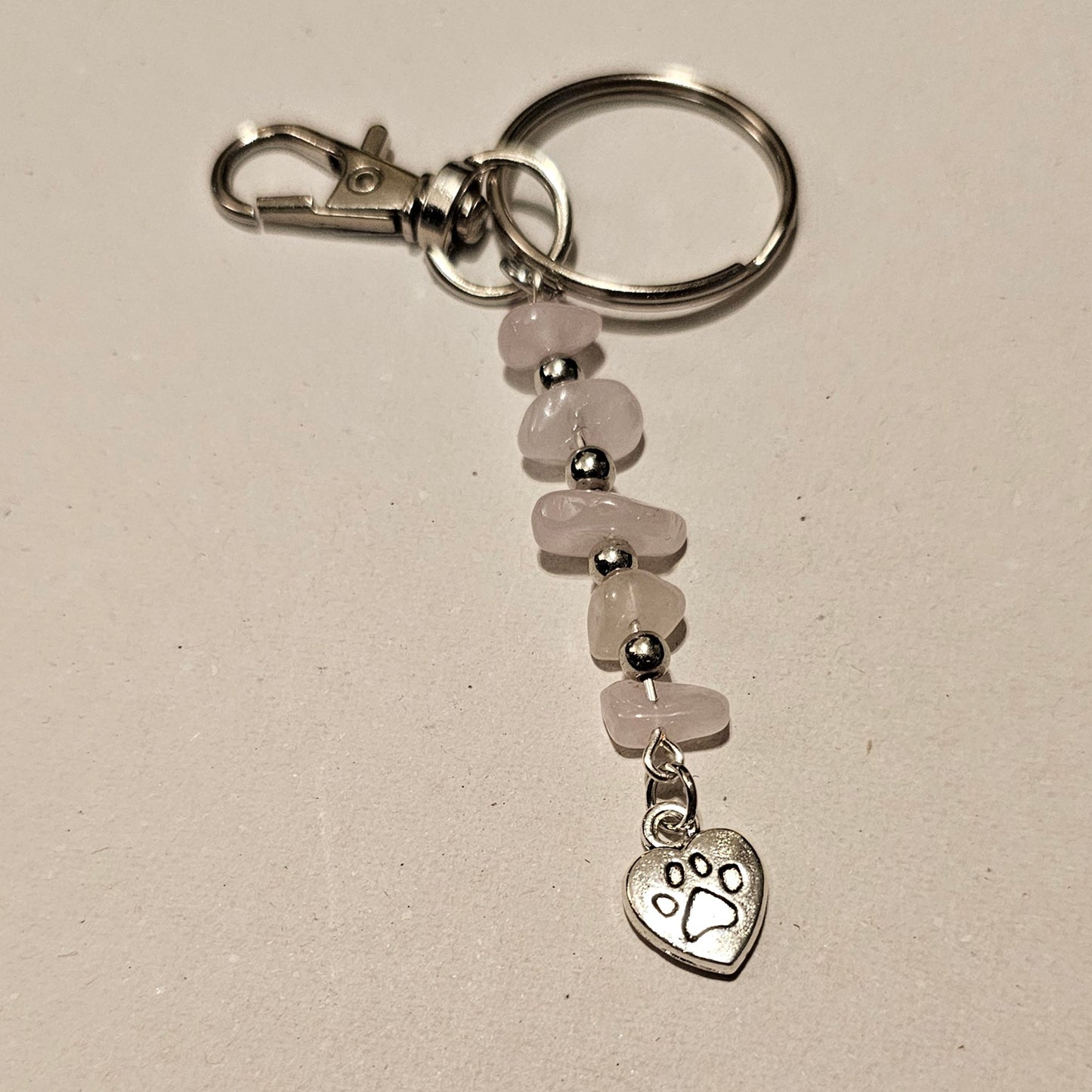 Pink Stone Chip Dog Paw Keychain