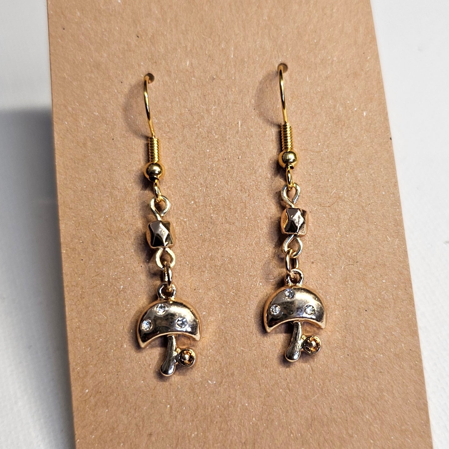 Golden Mushroom Dangle Earrings