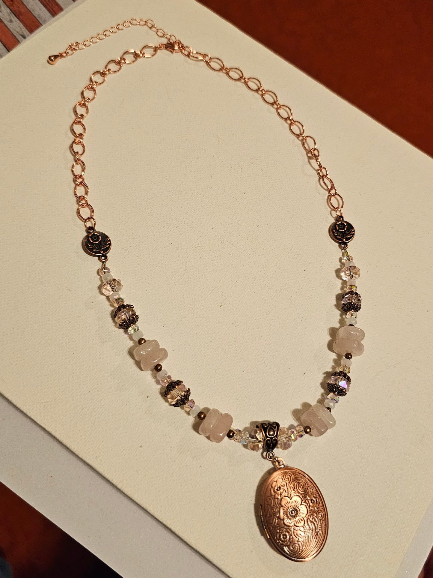 Rose Quartz and Crystal Locket Necklace