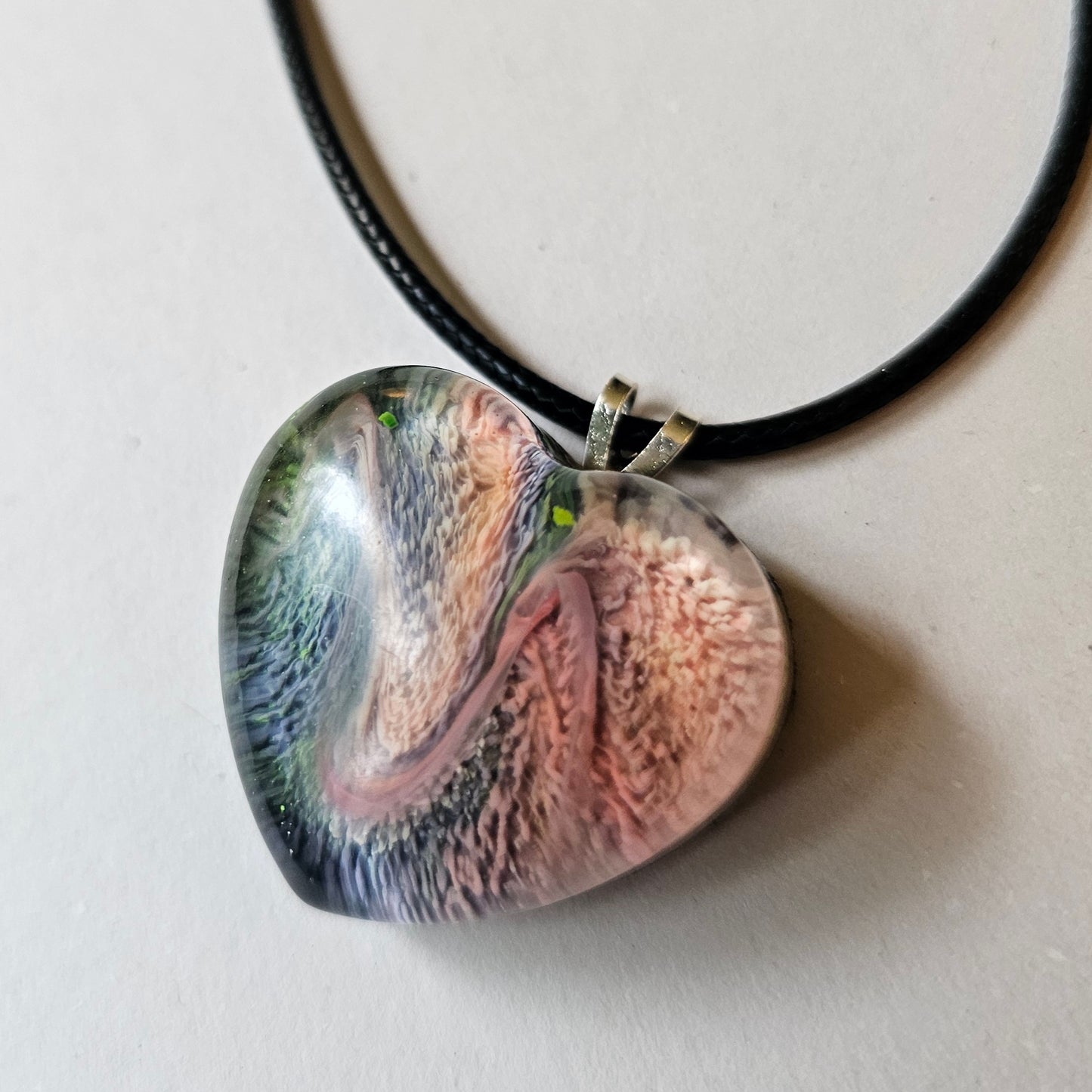 Pink and Blue Resin Heart Necklace