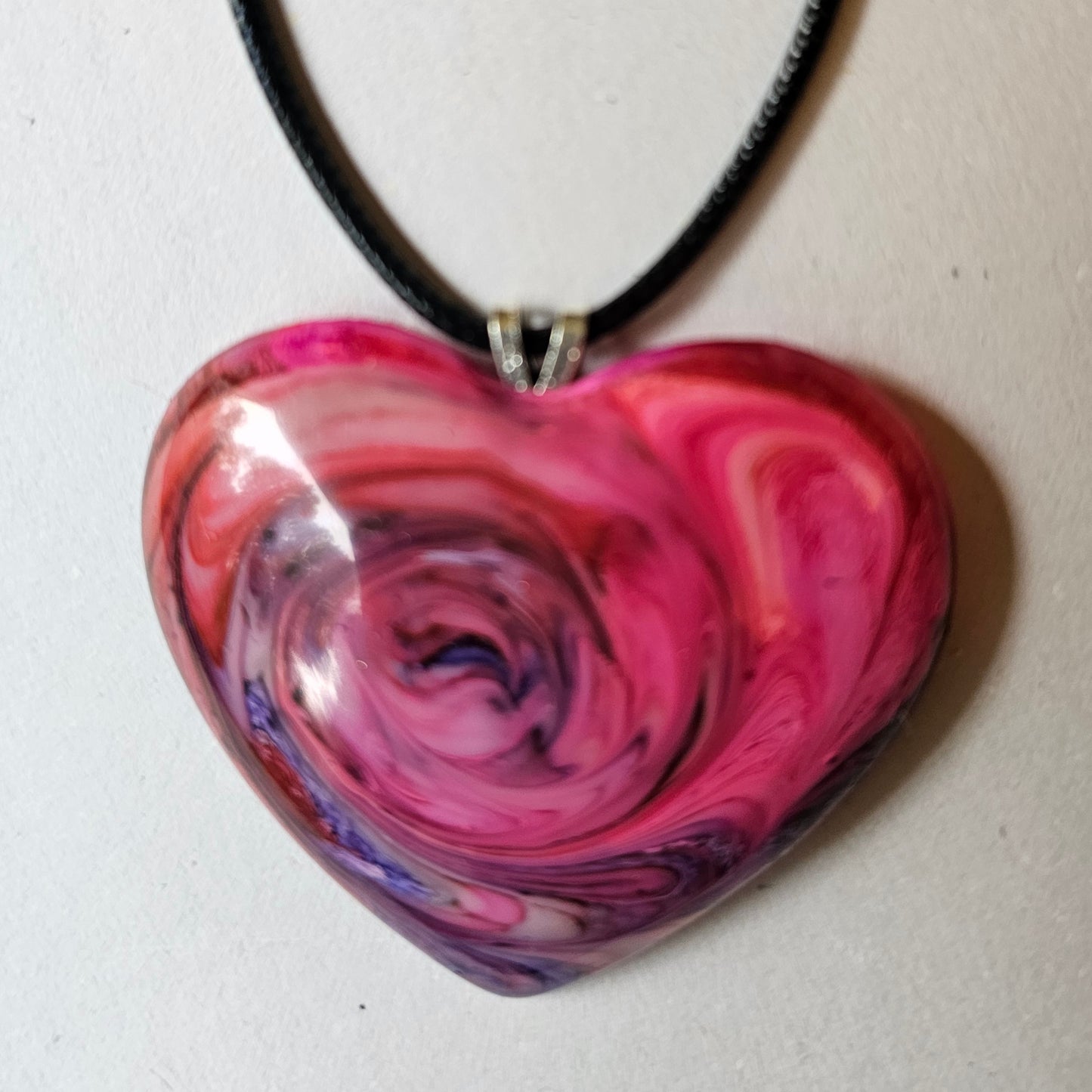 Hot Pink and Purple Swirl Resin Heart Necklace