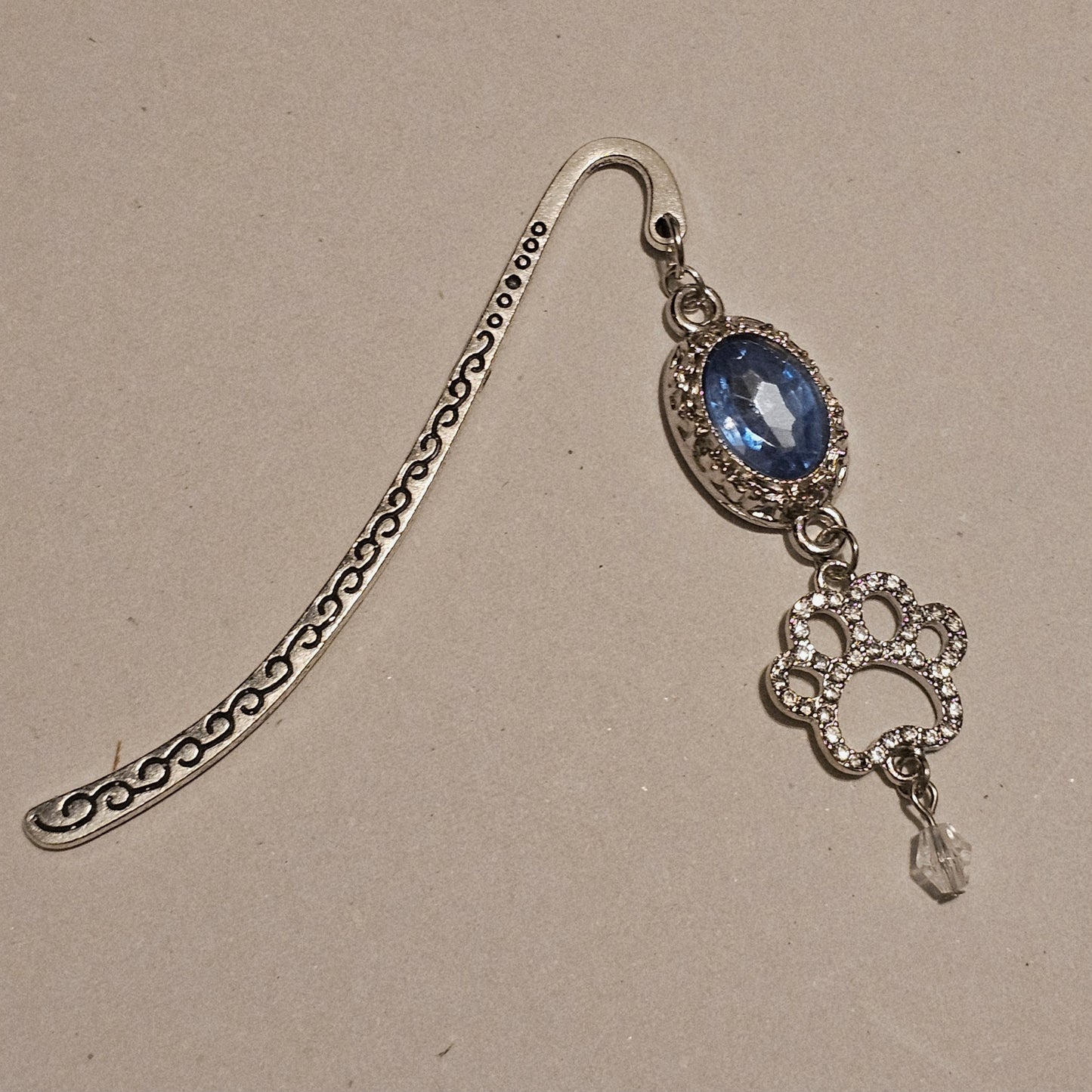 Light Blue Jeweled Paw Bookmark