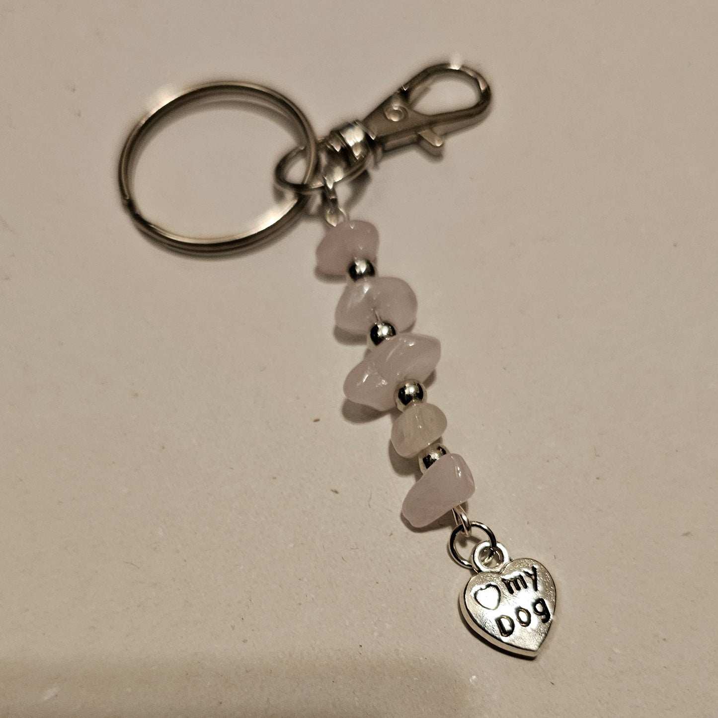 Pink Stone Chip Dog Paw Keychain