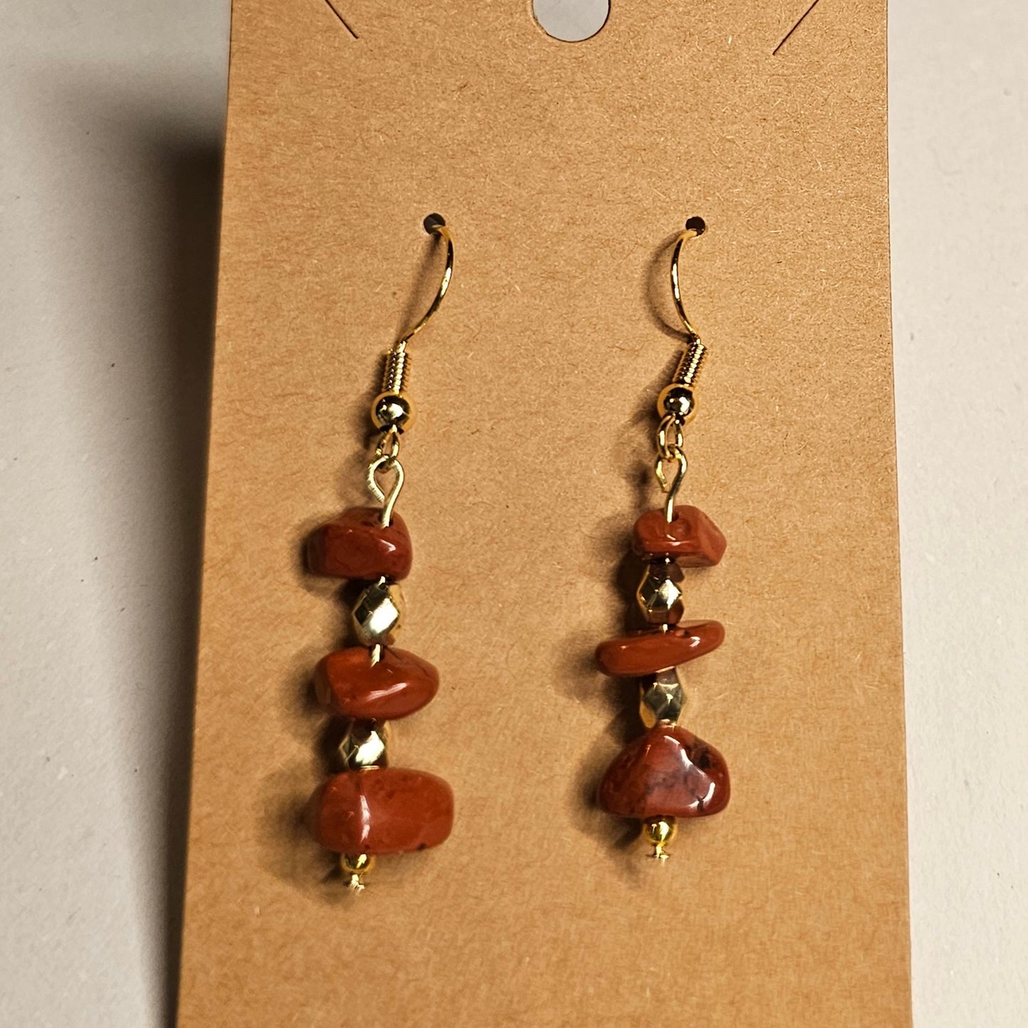 Orange-Brown Stone Chip Dangle Earrings
