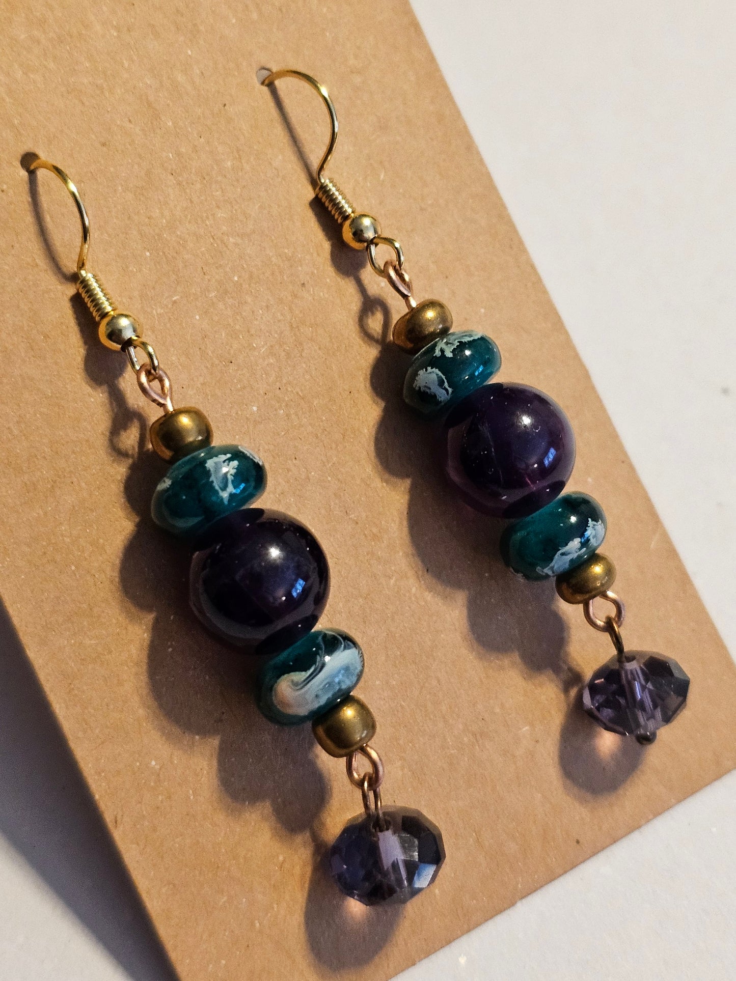 Purple and Green Beaded Earrings