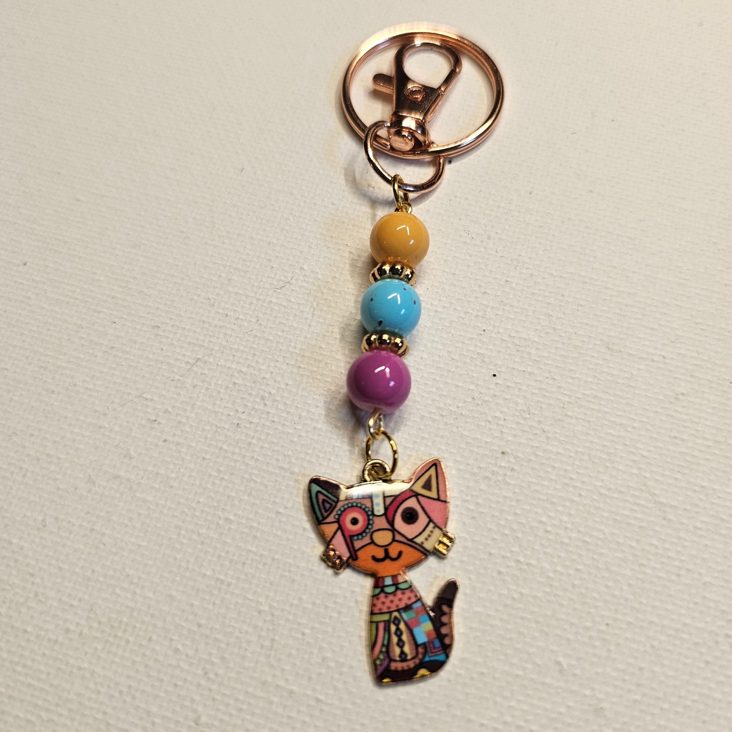 Orange Cubist Cat Keychain