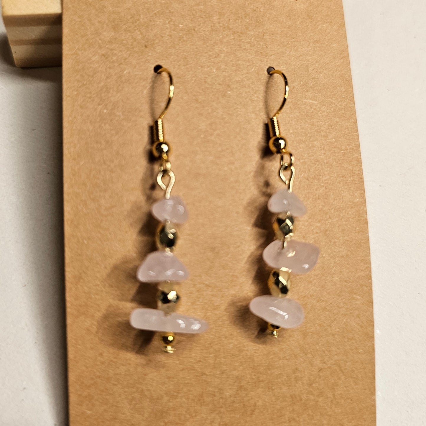 Pink Stone Chip Dangle Earrings