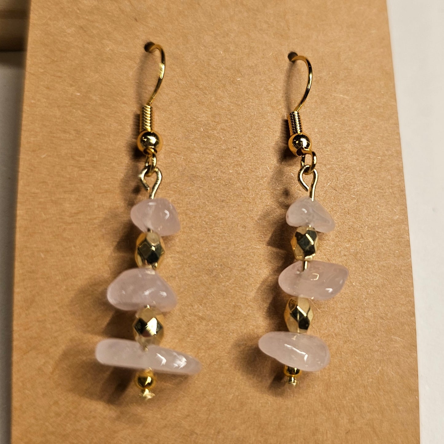 Pink Stone Chip Dangle Earrings