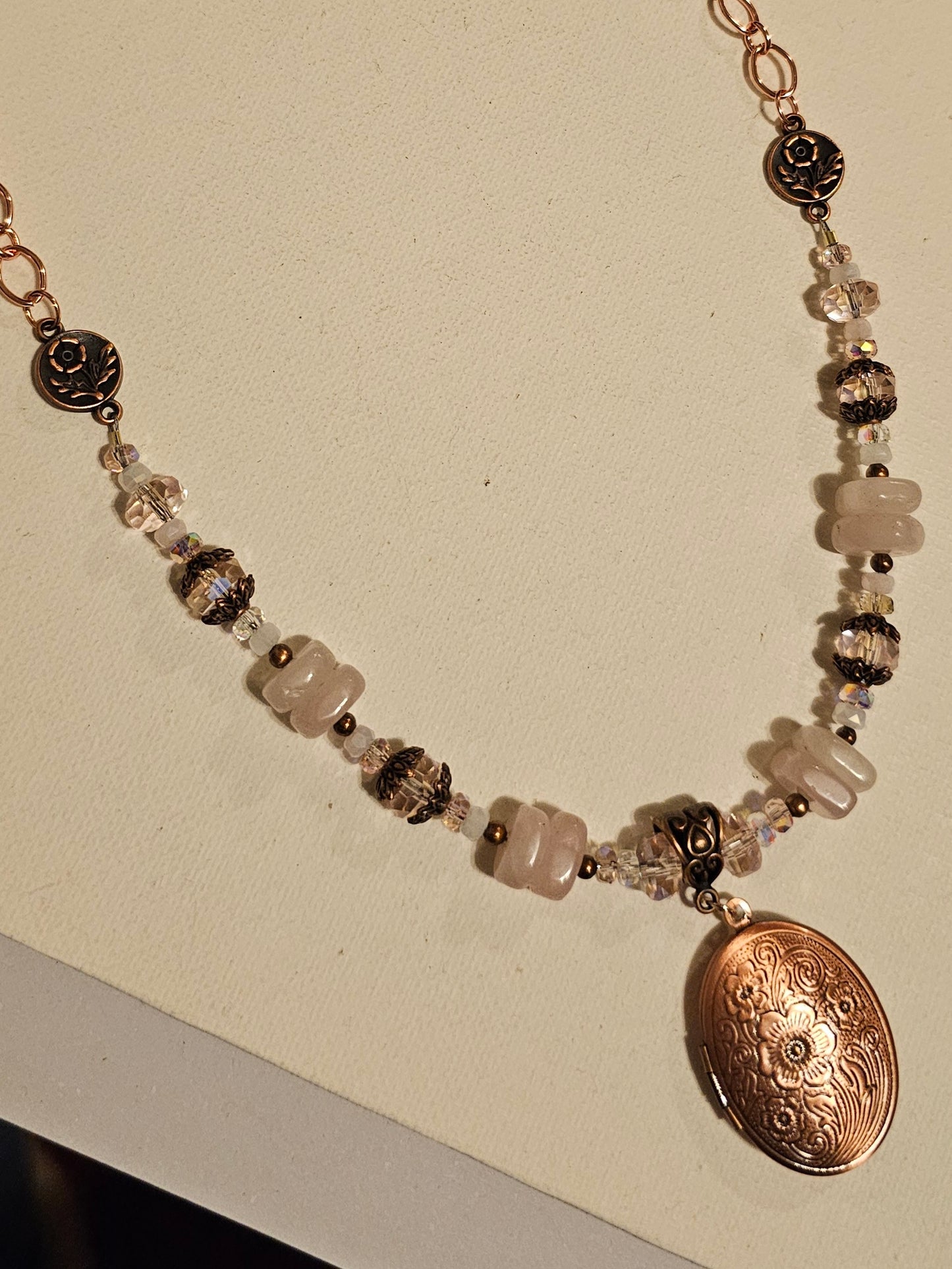 Rose Quartz and Crystal Locket Necklace