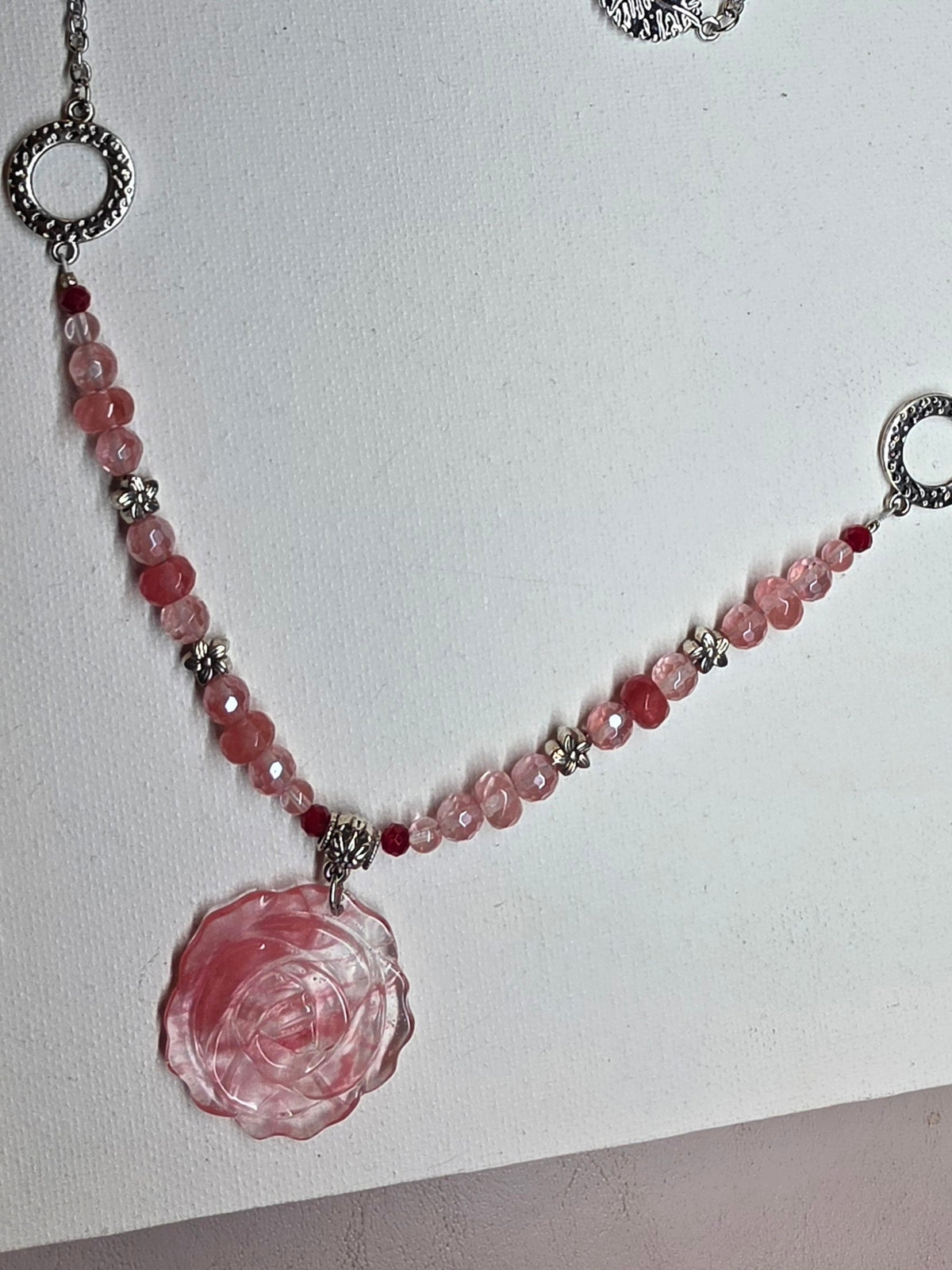 Cherry Quartz Rose Pendant Necklace