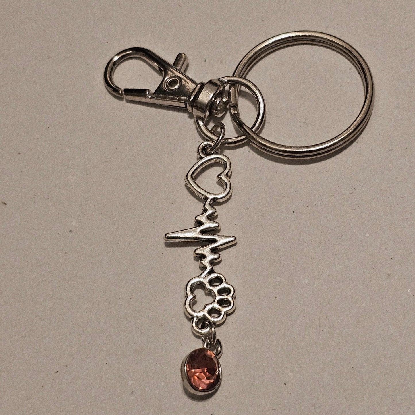 Pink Jeweled My Pet Is The Beat Of My Heart Keychain