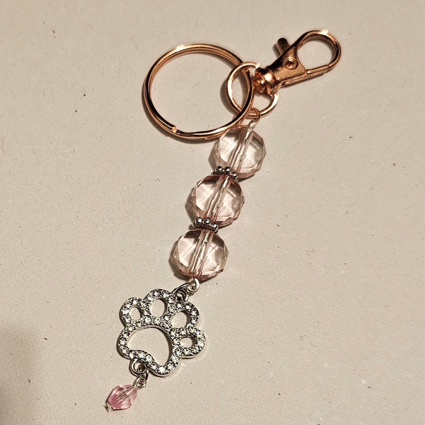 Light Pink Jeweled Paw Keychain