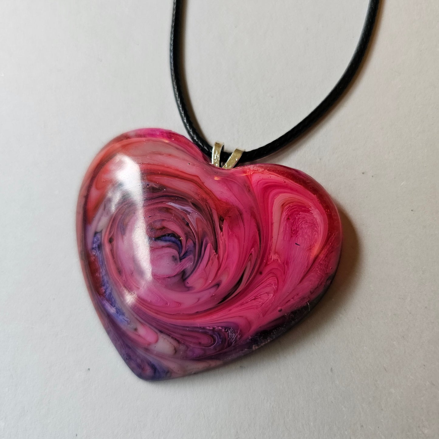 Hot Pink and Purple Swirl Resin Heart Necklace