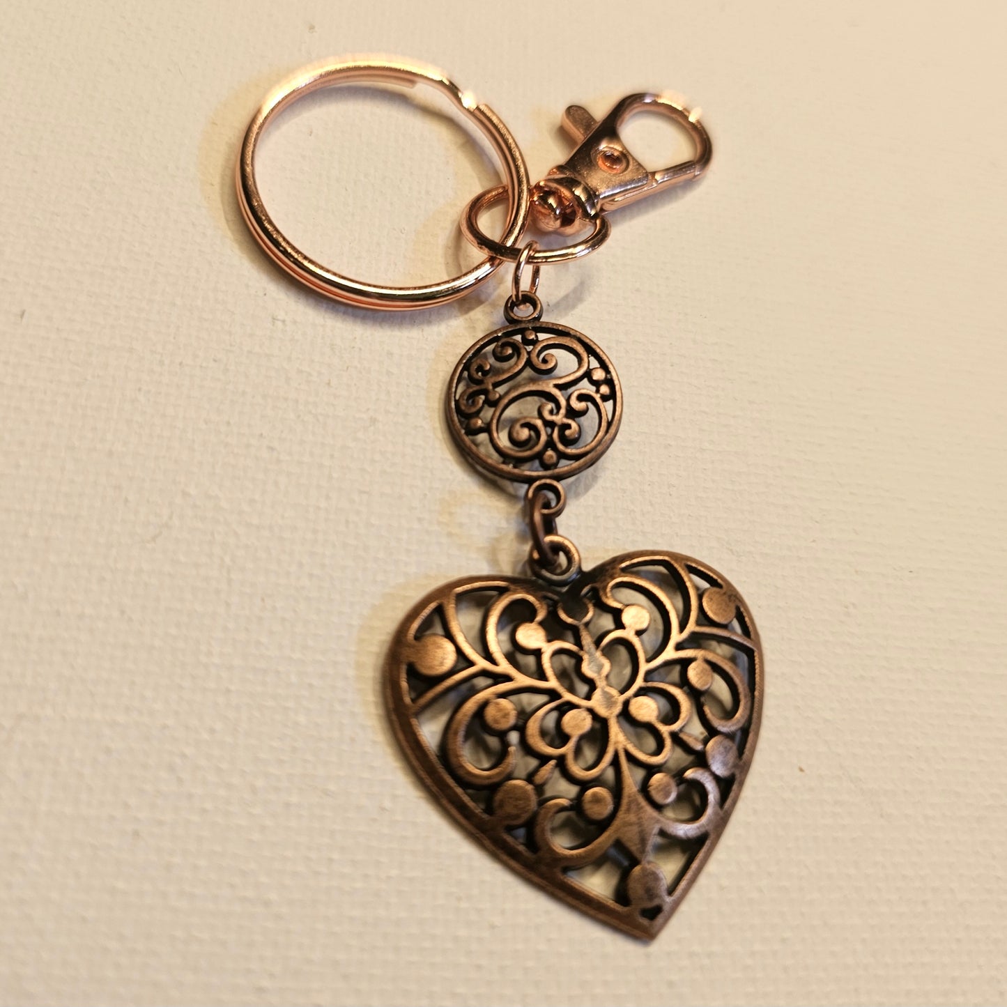 Copper Filigree Heart Keychain