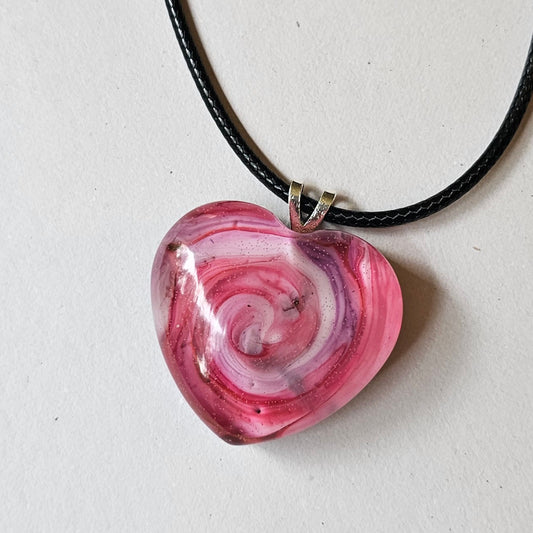 Shades of Pink Swirl Resin Heart Necklace
