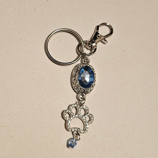 Light Blue Jeweled Paw Keychain