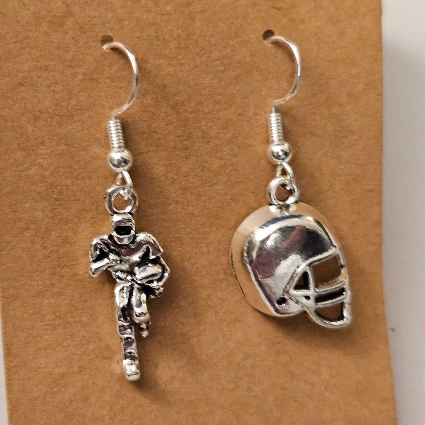 Asymmetrical Silvery Football Player and Helmet Earrings