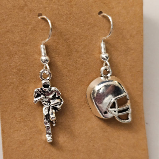 Asymmetrical Silvery Football Player and Helmet Earrings