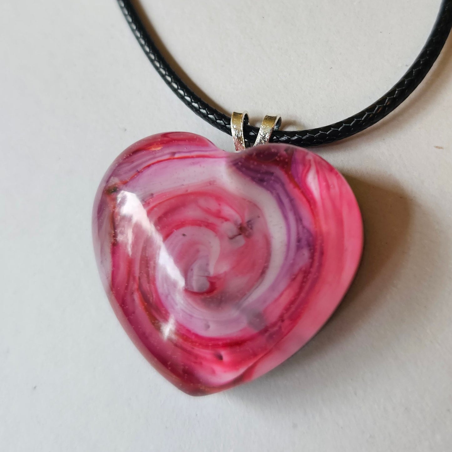 Shades of Pink Swirl Resin Heart Necklace