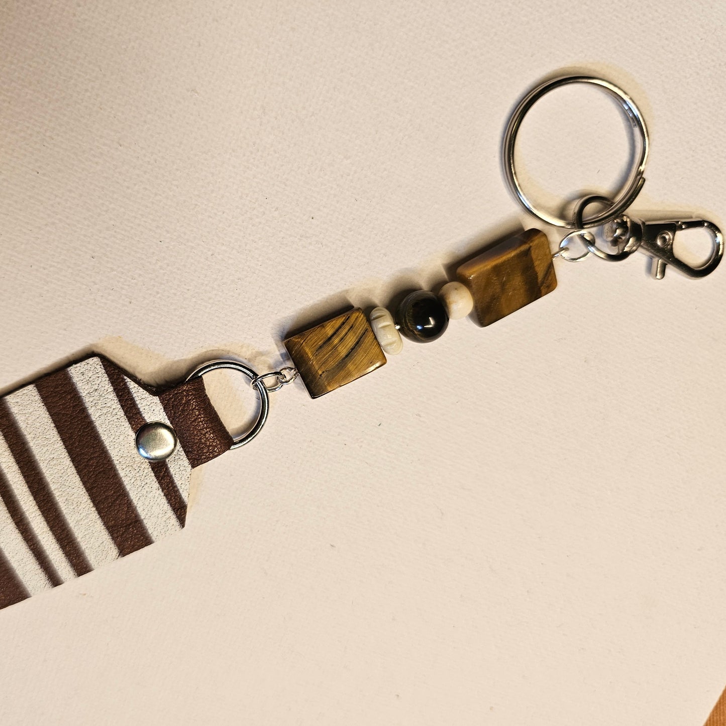 Tiger Eye and Brown Stripe Keychain