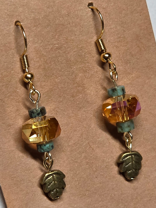 Leafy Orange and Turquoise Earrings
