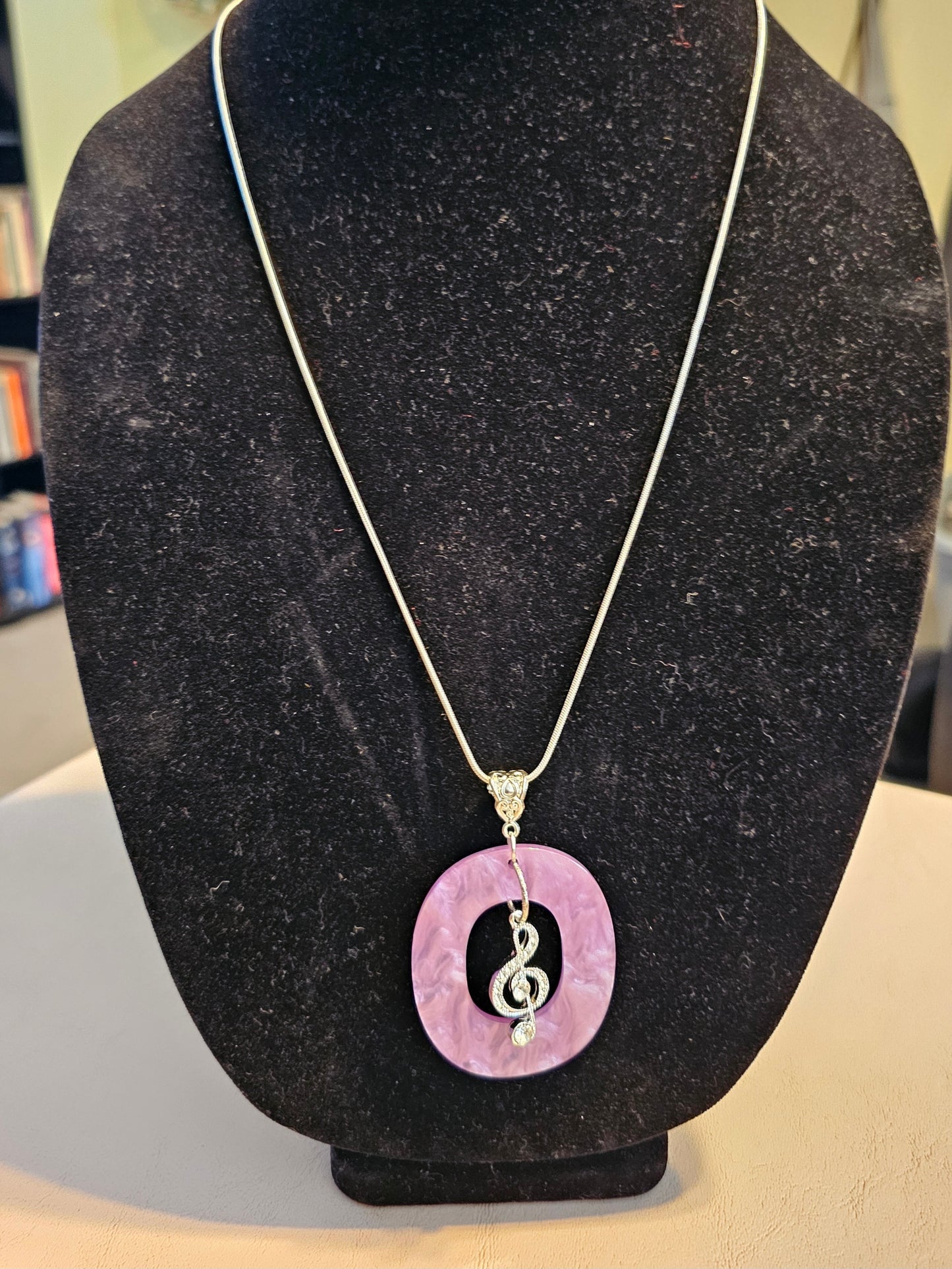 Lavender and Silver Treble Clef Necklace