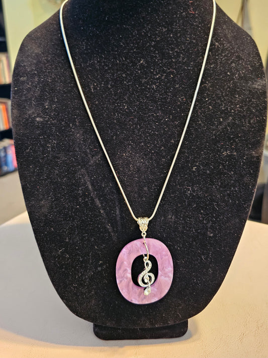 Lavender and Silver Treble Clef Necklace