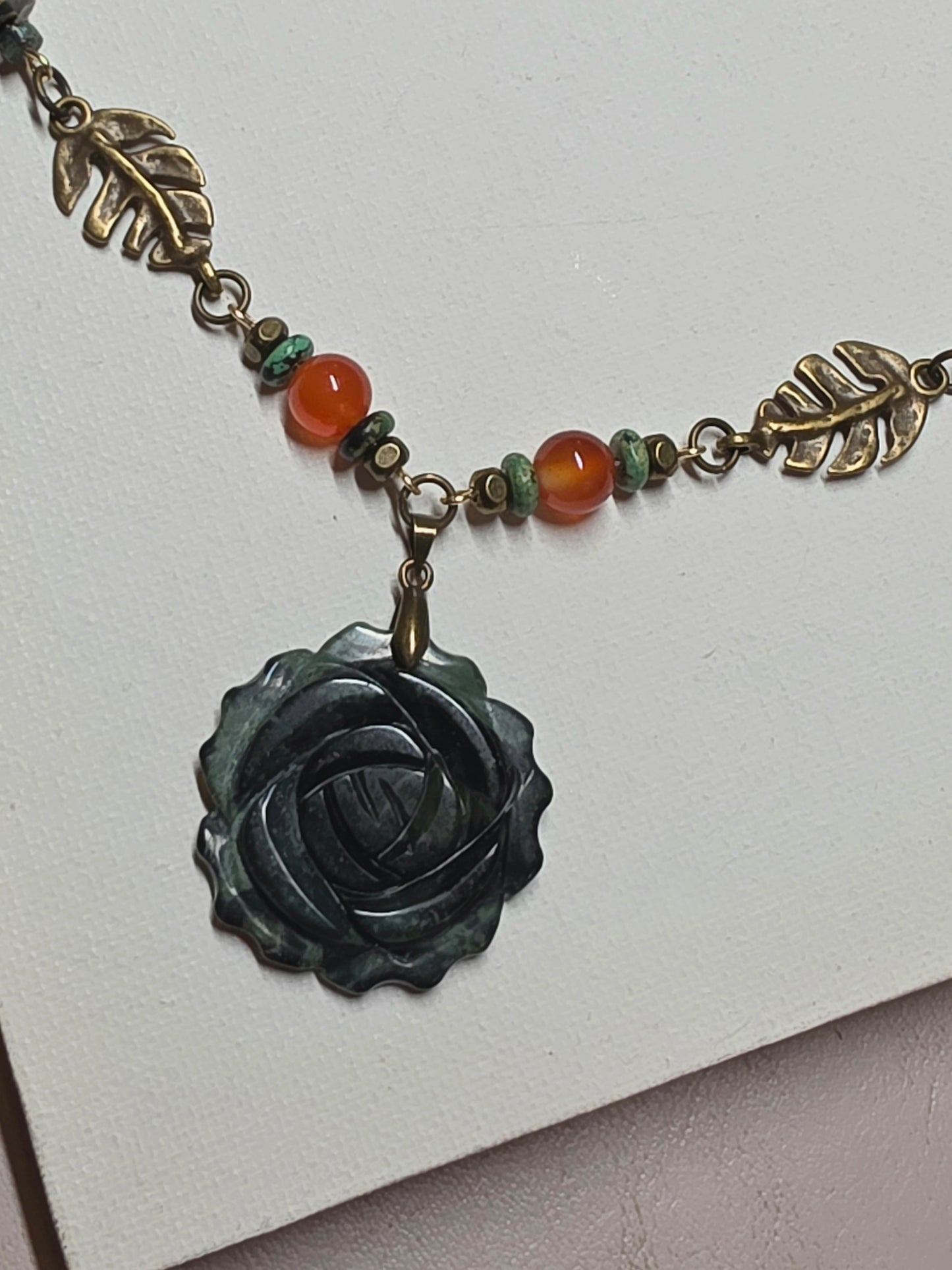 Kambaba Jasper Rose Pendant Necklace